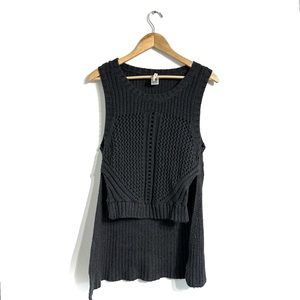 XCVI Chunky Knit Hi Low Cotton Sweater Vest sleeveless grey